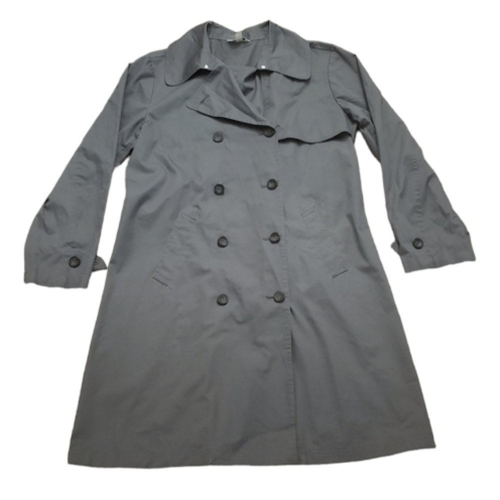 Garnet Hill Women Size Large Gray Cotton Button Down Trench Coat
